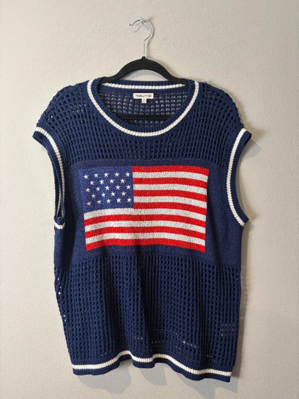 Mainstrip Navy Blue Crochet American Flag Sleeveless Top Size M